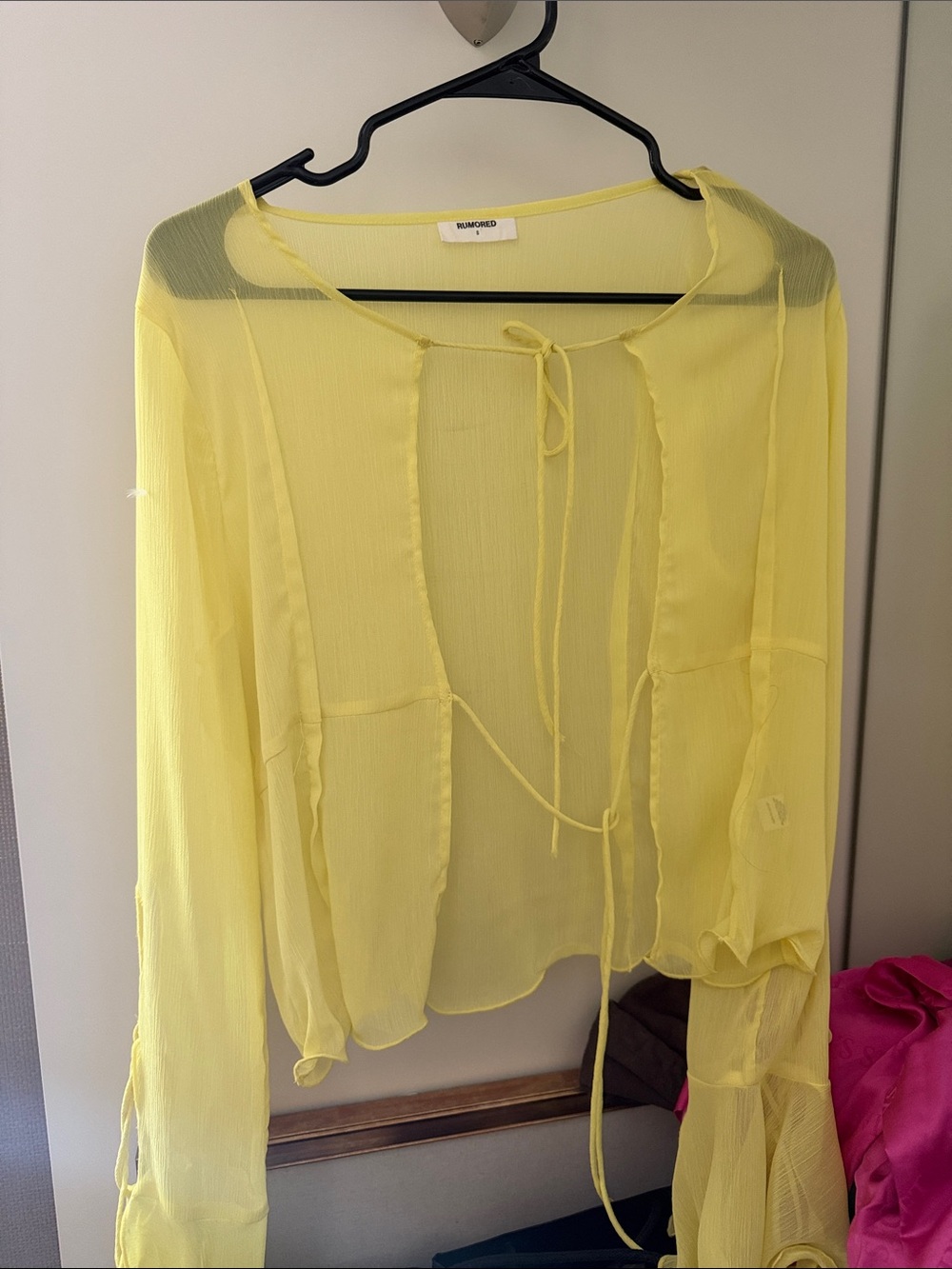 Rumored Sheer Lemon Tie-Front Blouse